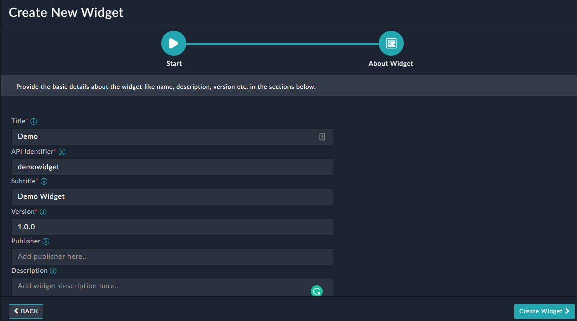 Provide basic details for the widget
