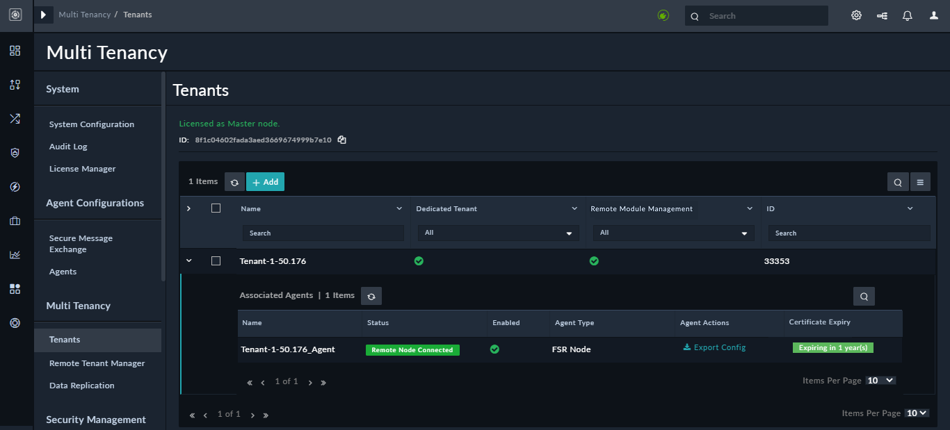 Tenant node - Exporting agent configuration