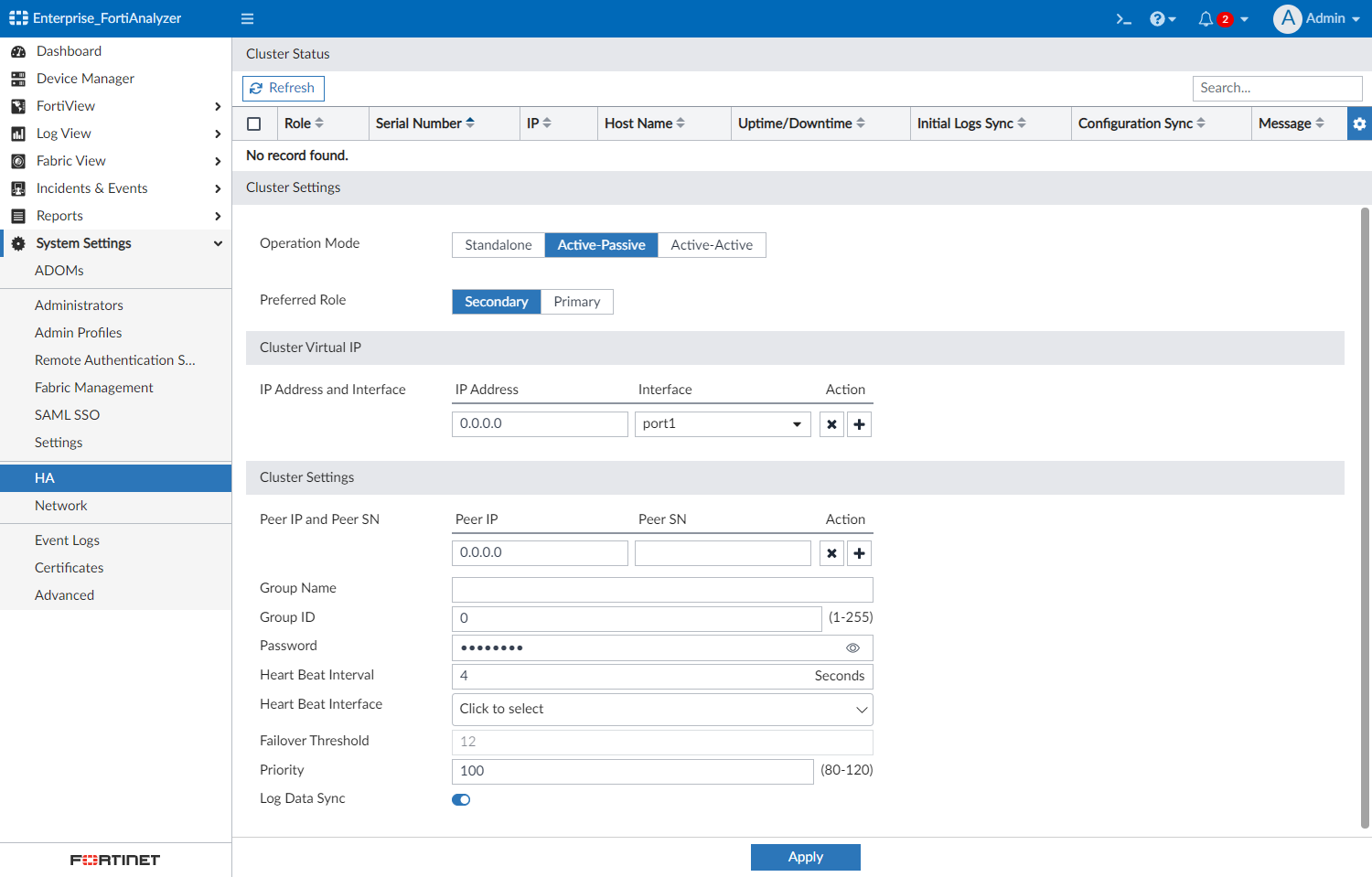 Configuring HA options | FortiAnalyzer 7.4.3 | Fortinet Document Library