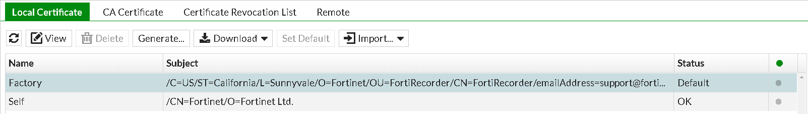 Working with certificates | FortiRecorder 7.2.5 | Fortinet Document Library