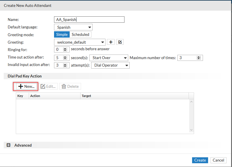 Configuring key actions | FortiVoice 7.2.0 | Fortinet Document Library