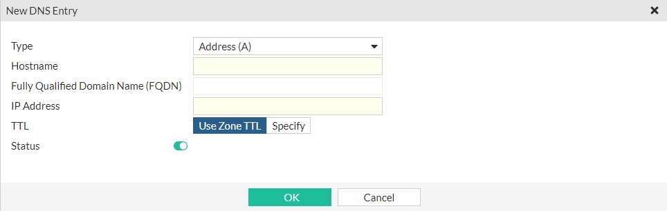 Create or edit a DNS entry | FortiProxy 7.0.19 | Fortinet Document Library