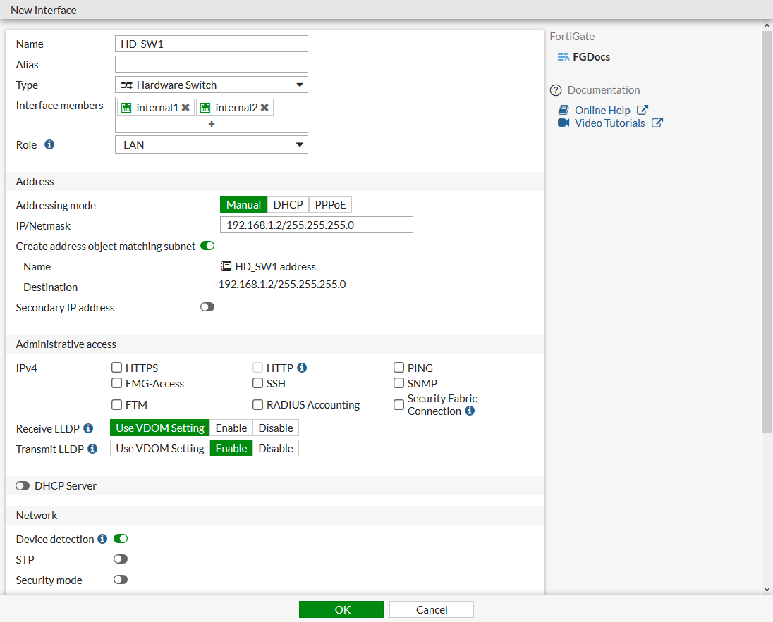 Configuring SDWAN in an HA cluster using internal hardware switches
