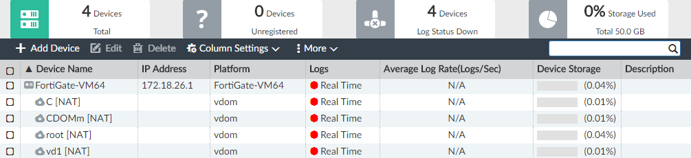 Checking managed devices | FortiAnalyzer 6.4.13 | Fortinet Document Library