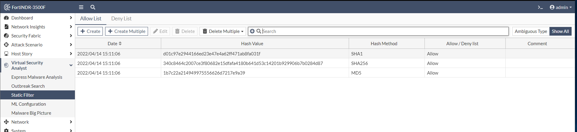 Static Filter | FortiNDR 7.6.2 | Fortinet Document Library