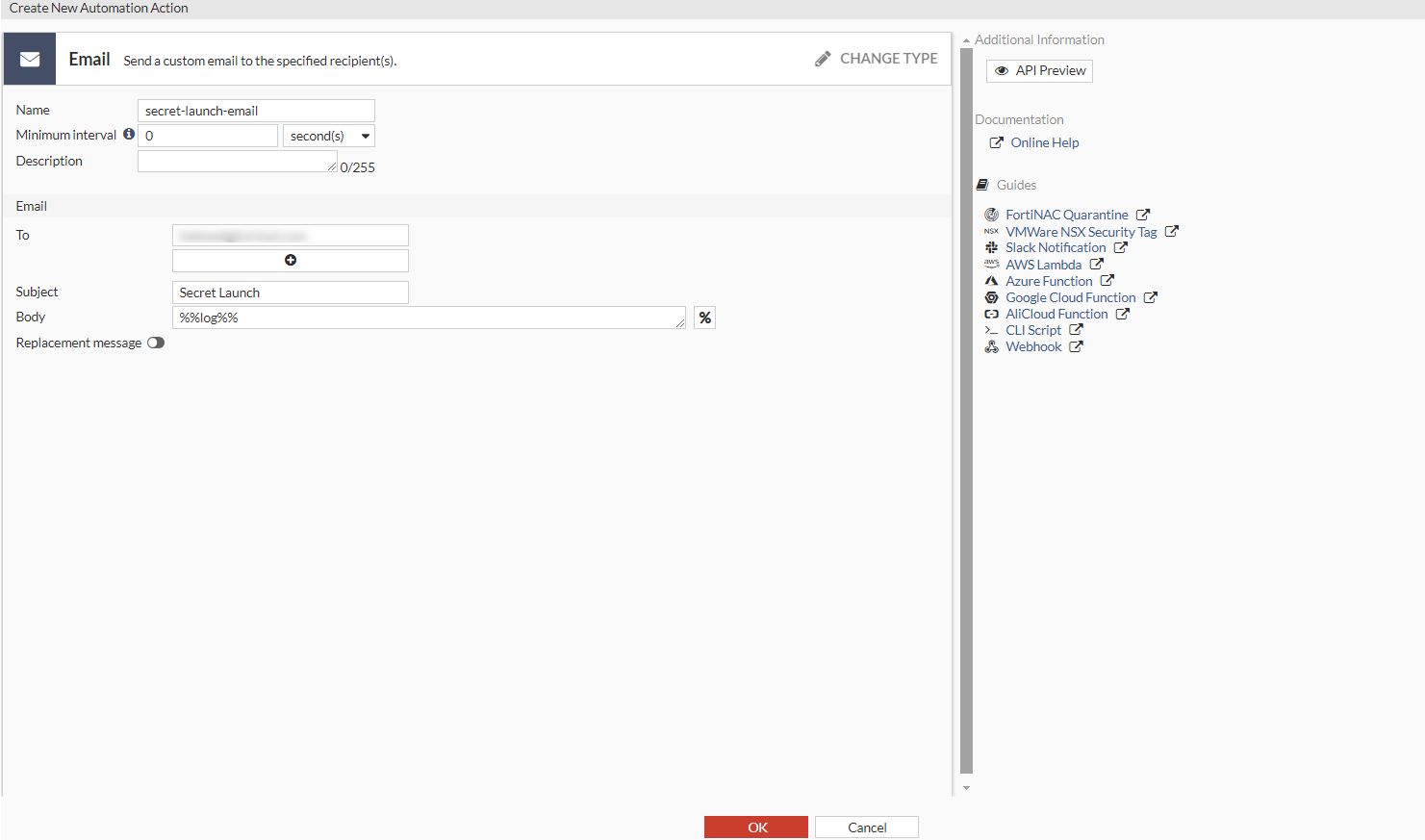 Create an action | FortiPAM 1.7.0 | Fortinet Document Library