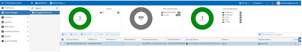 Add FortiPAM to FortiAnalyzer Cloud instance | FortiPAM 1.7.0 ...