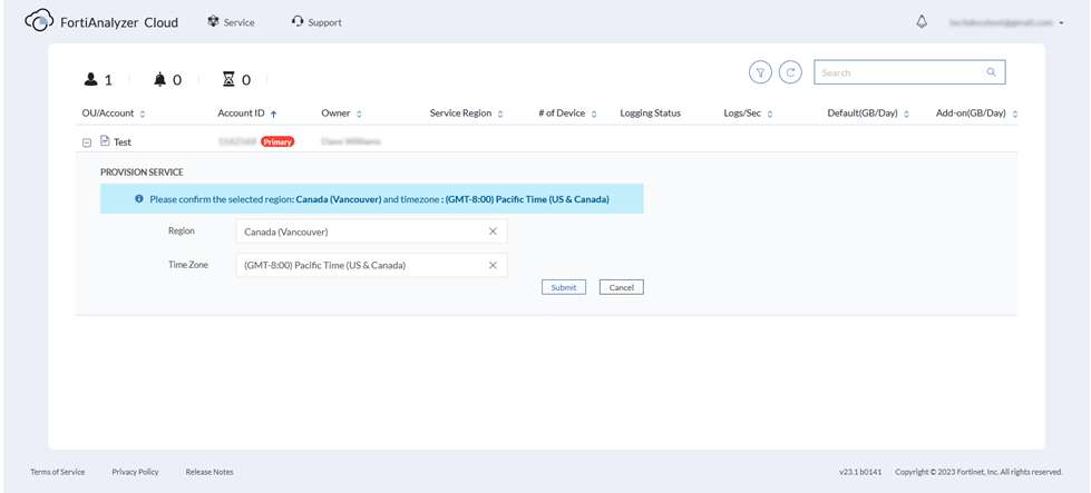 Deploying a FortiAnalyzer Cloud instance | FortiPAM 1.7.0 | Fortinet ...