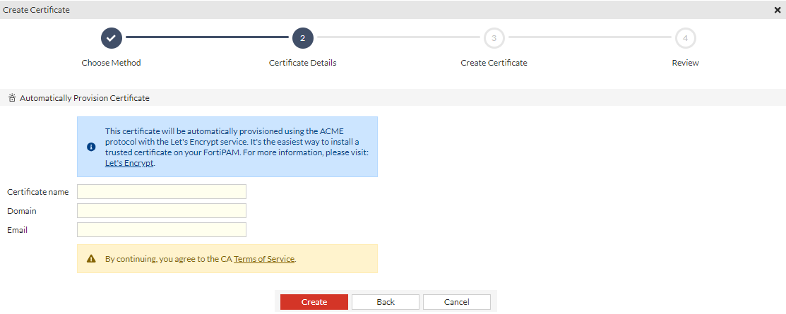Creating a certificate | FortiPAM 1.7.0 | Fortinet Document Library