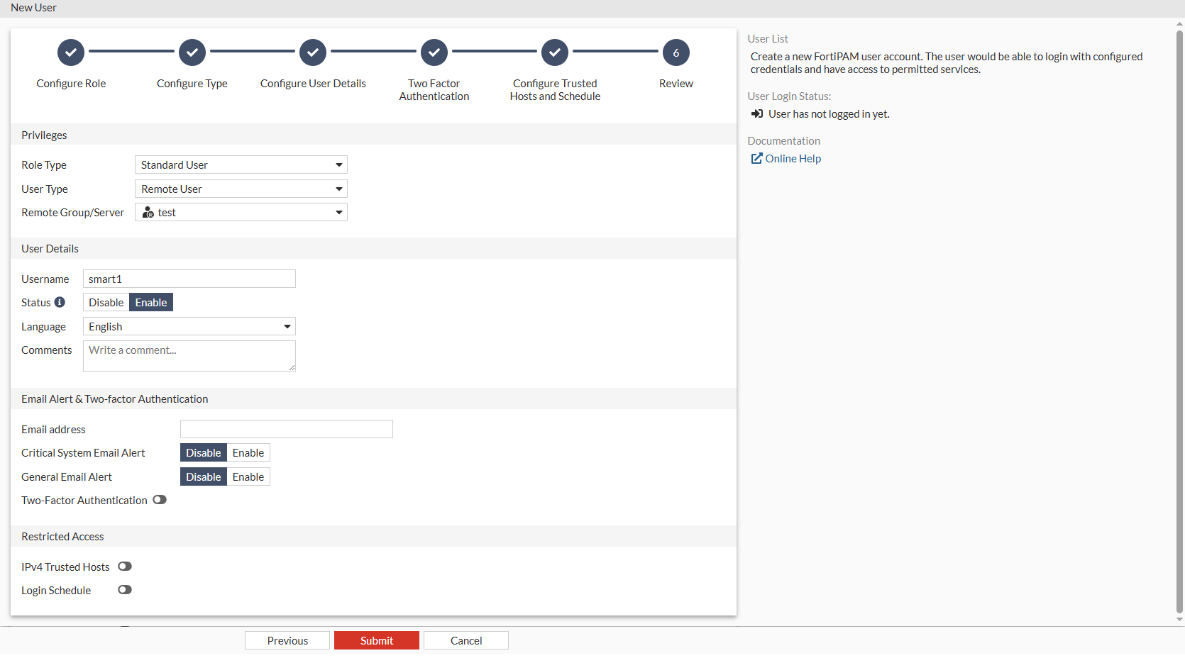 Creating a remote user | FortiPAM 1.7.0 | Fortinet Document Library