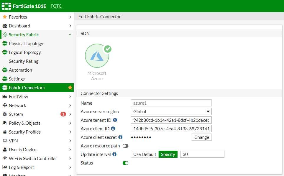 Azure (AKS) SDN connector FortiGate / FortiOS 6.2.16