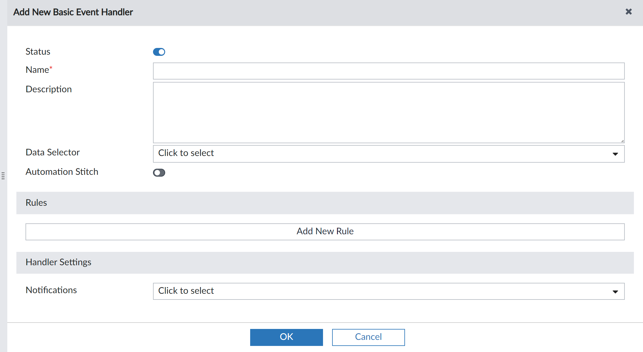 Screenshot of the creation of Event Handlers