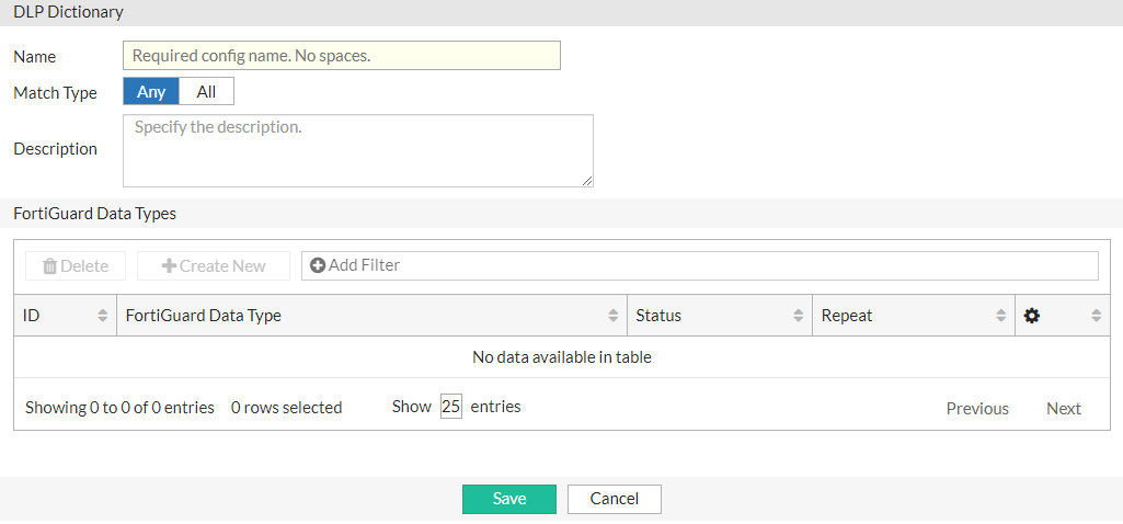 Configuring a DLP Dictionary object | FortiADC 7.4.4 | Fortinet ...