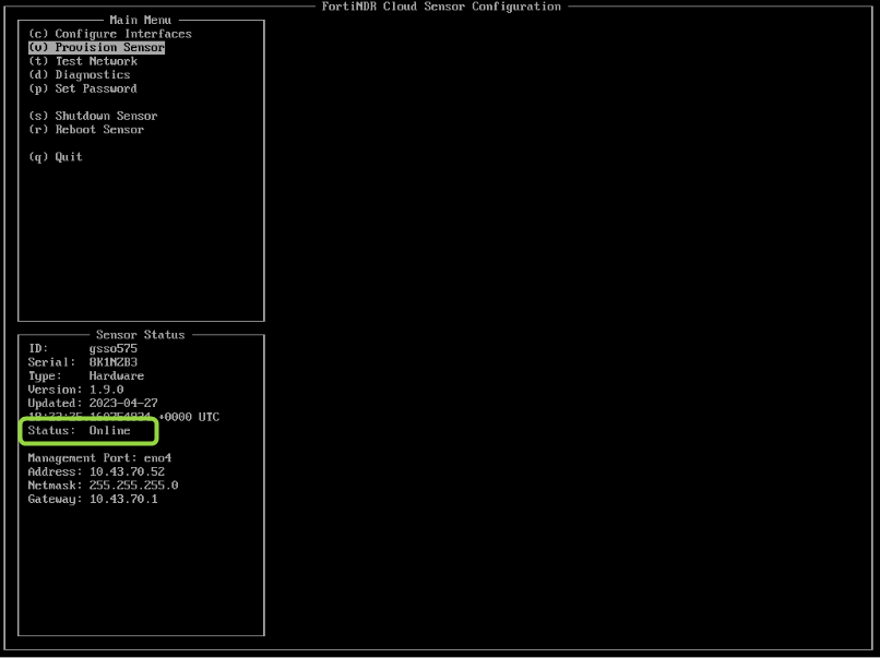 Sensor provisioning | FortiNDR Cloud 2023.2.0