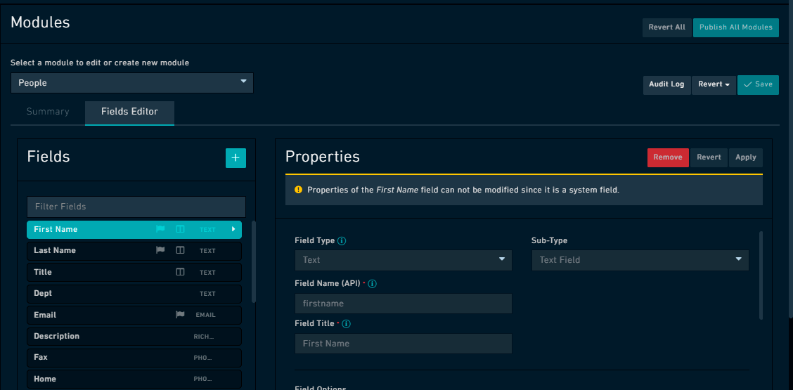 Field Editor tab- Read-only fields