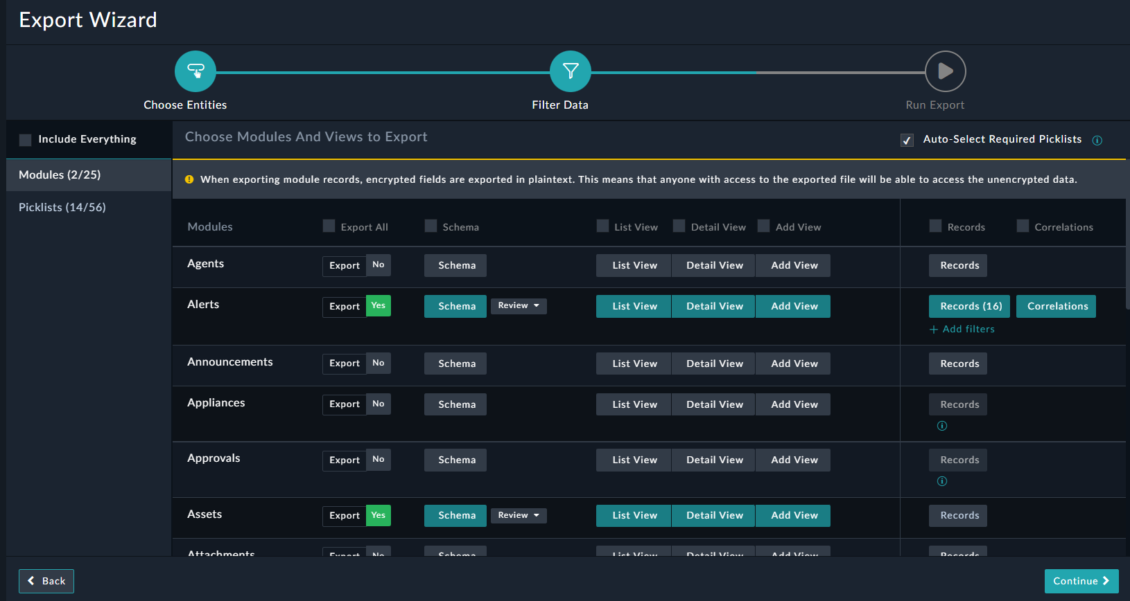 Exporting Alert Data