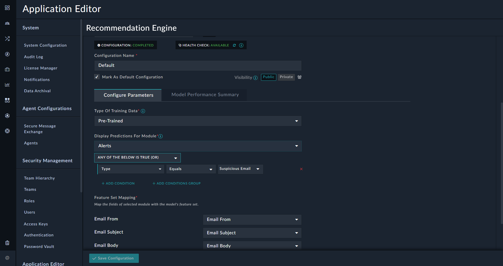 Pre-Trained Model - Phishing Classification Configuration Complete
