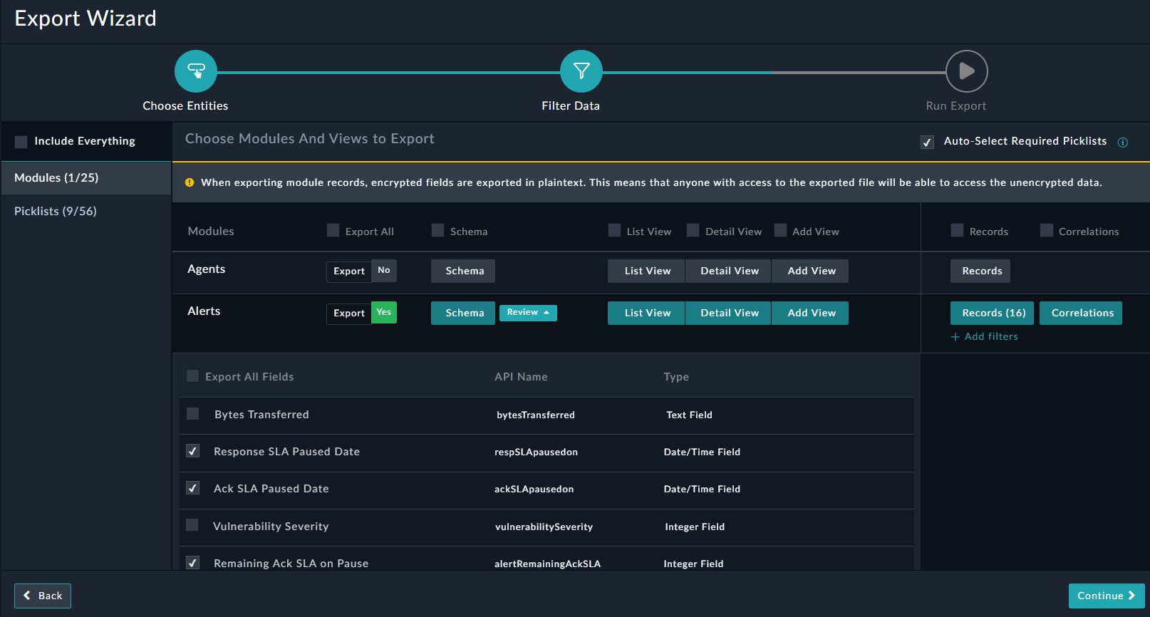 Export Wizard - Selective exporting of fields