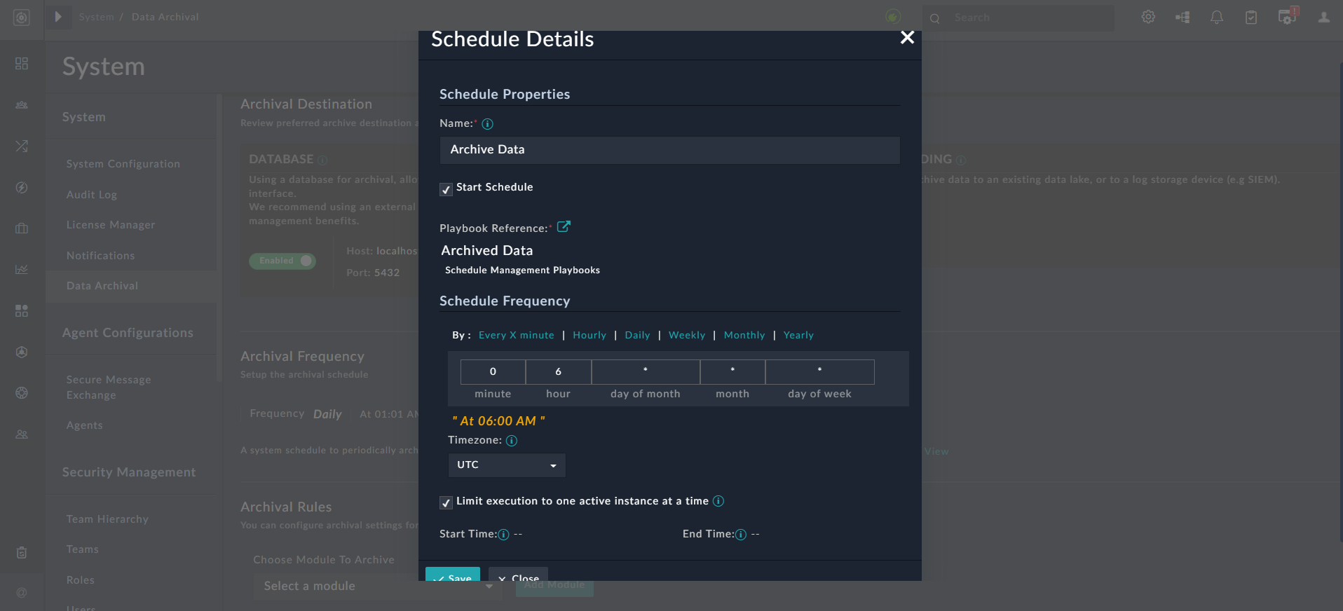 Setting up the schedule for data archival