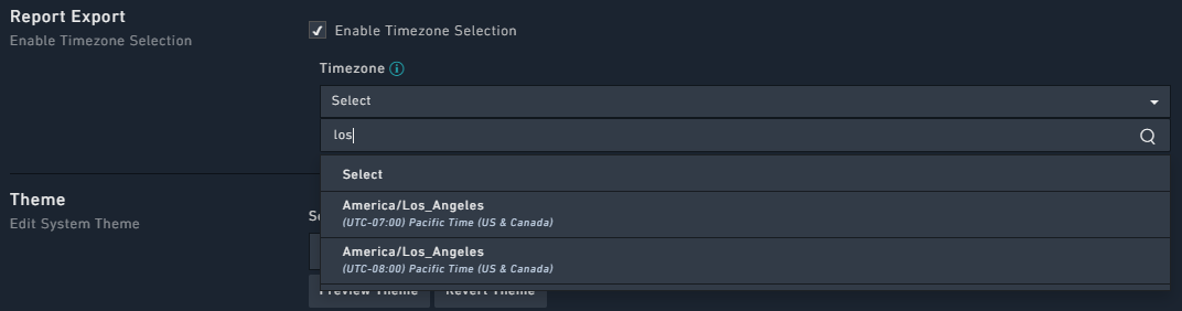 Selecting the default Timezone for exporting reports