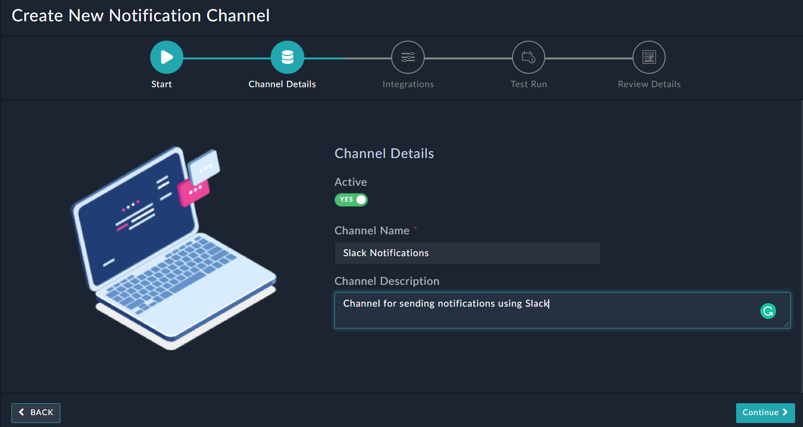 Create Notification Channel - Adding channle details