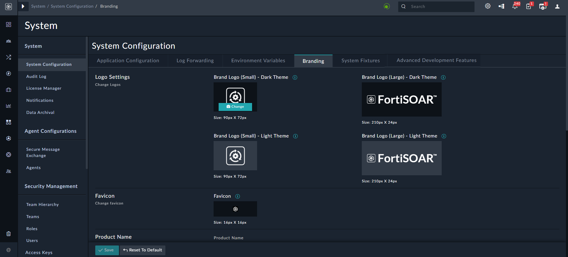 System Configuration Menu - Branding tab