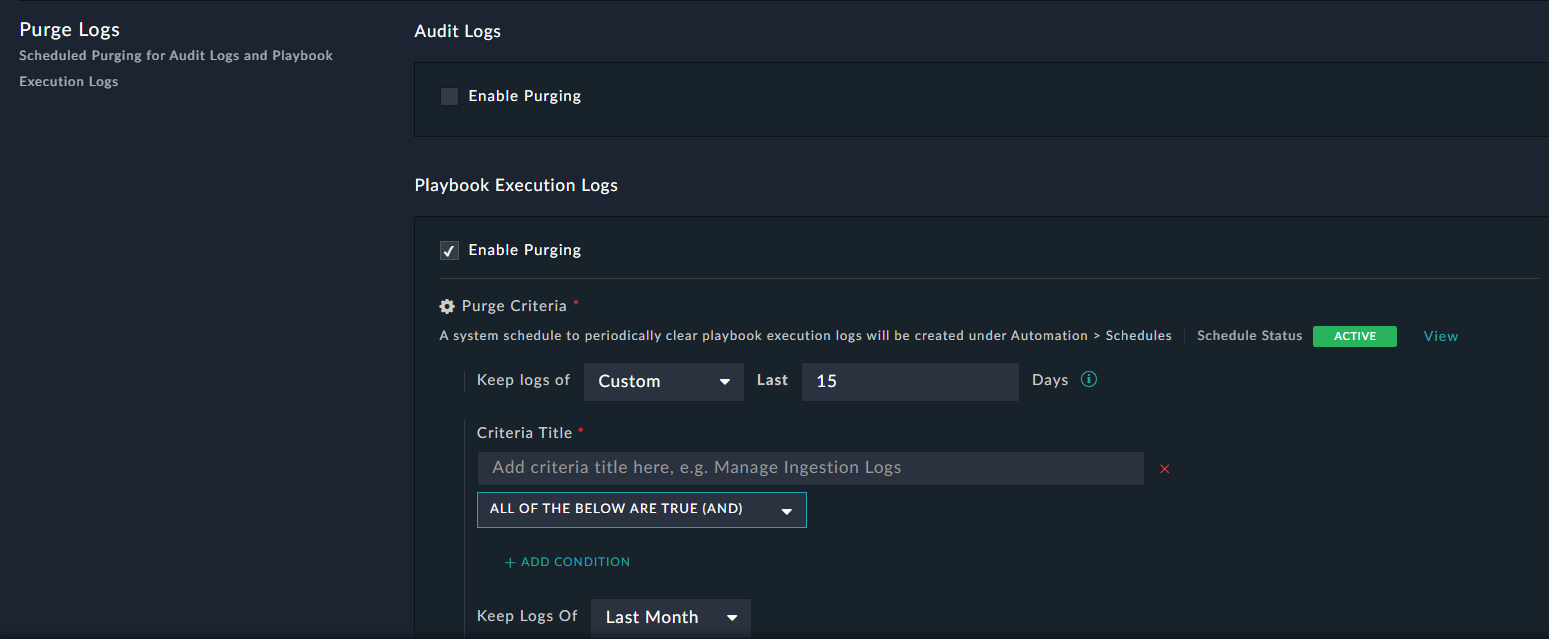 Purge Logs Section