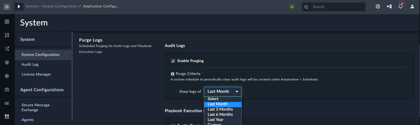 Purge Logs - Specifying time to retain audit logs
