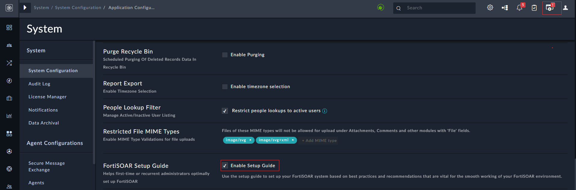 Setup Guide System Settings Default