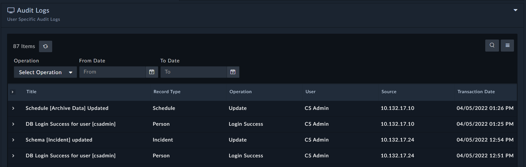 User-Specific Audit Logs