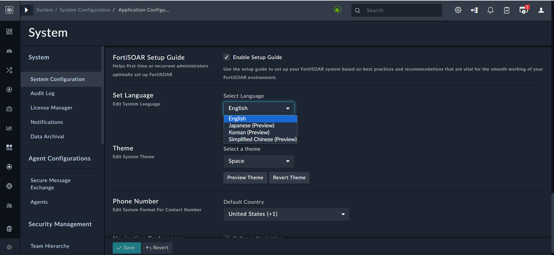 System Configuration - Set Language