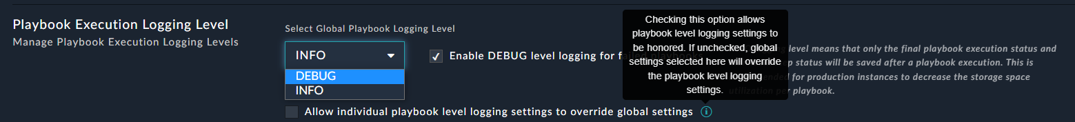 Playbook Execution Log Level settings