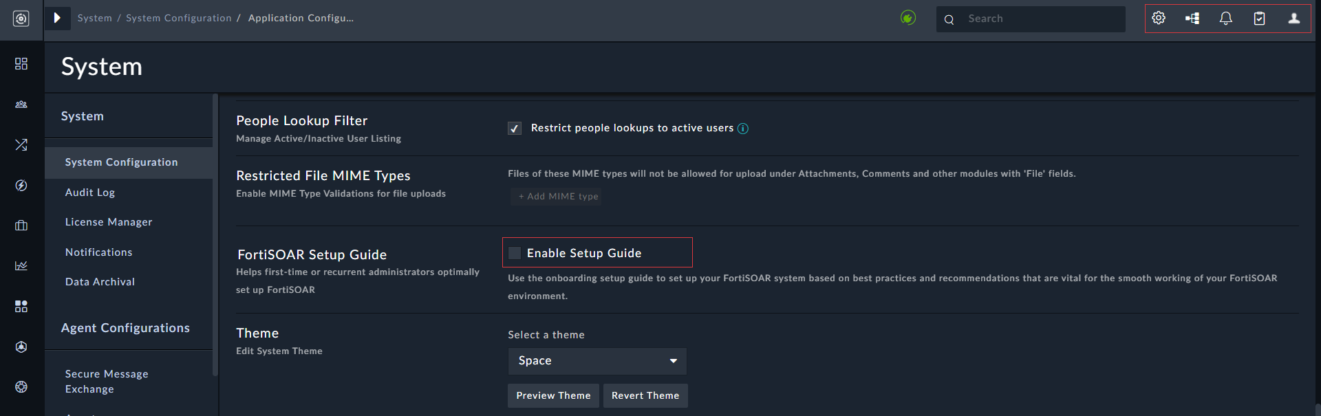 Setup Guide Settings: Hiding the Setup Guide