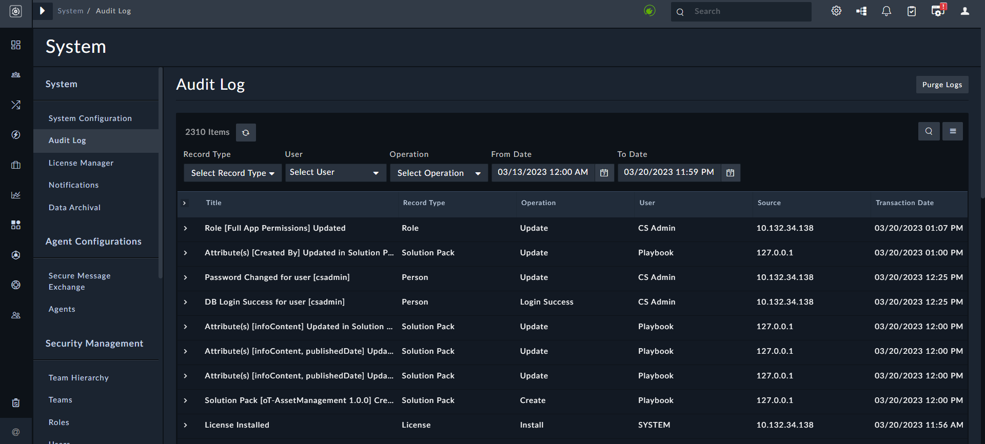 Audit Logs - Purge Logs