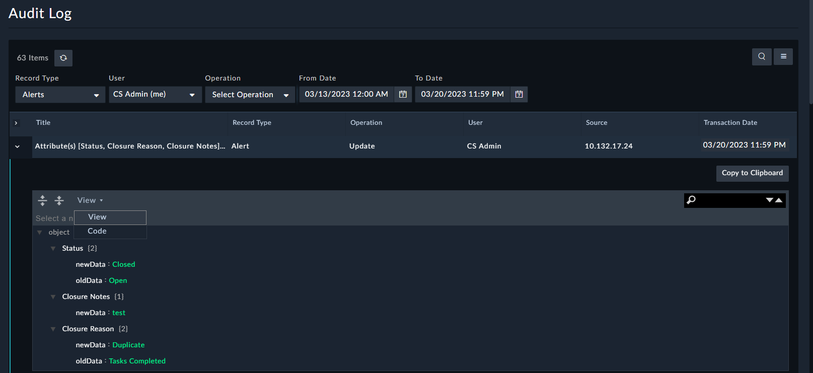 Audit Log: Log Details