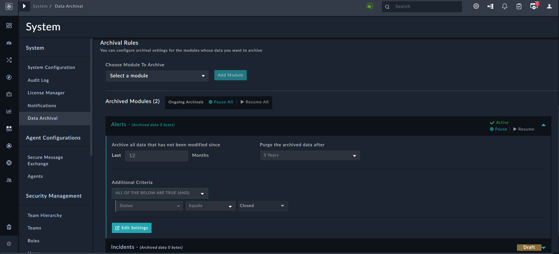 Data Archival Rules Setup