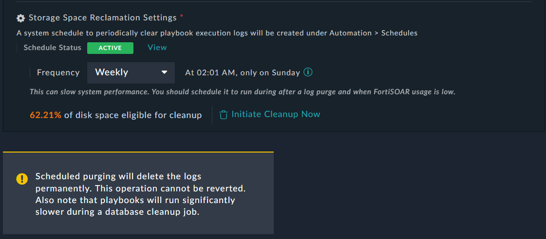 Storage Space Reclamation Settings