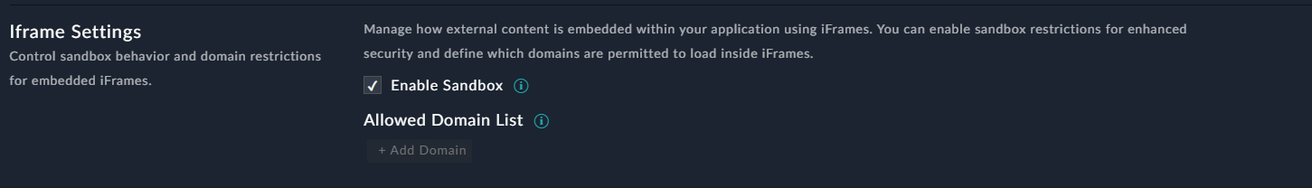 Application Configuration - iFrame Settings