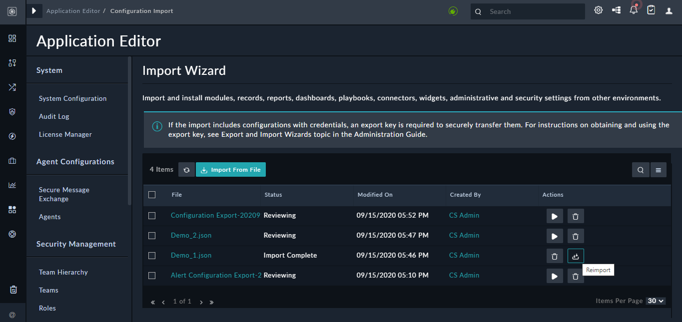 Configuration Import Page