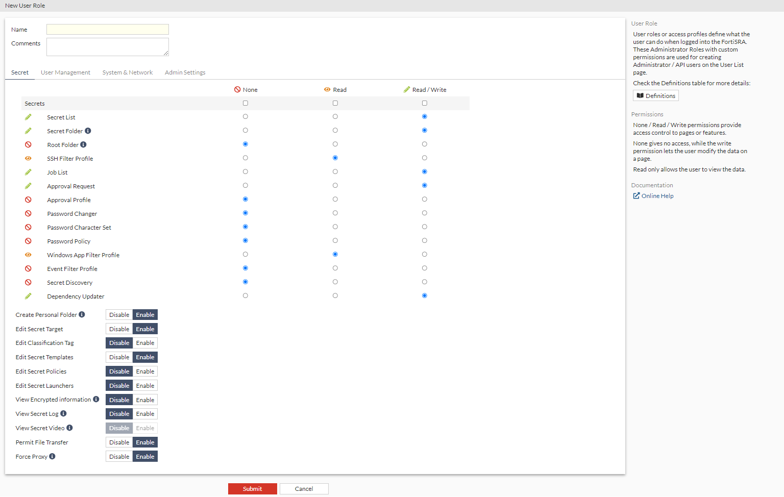 Role | FortiSRA 1.5.0 | Fortinet Document Library