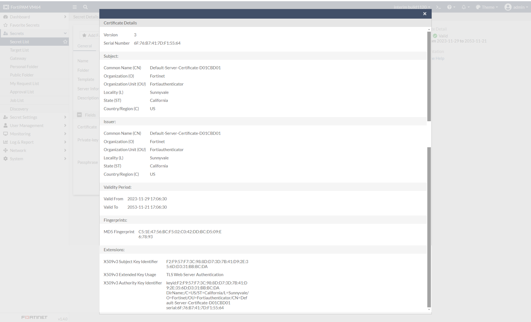 Creating a secret | FortiSRA 1.5.0 | Fortinet Document Library