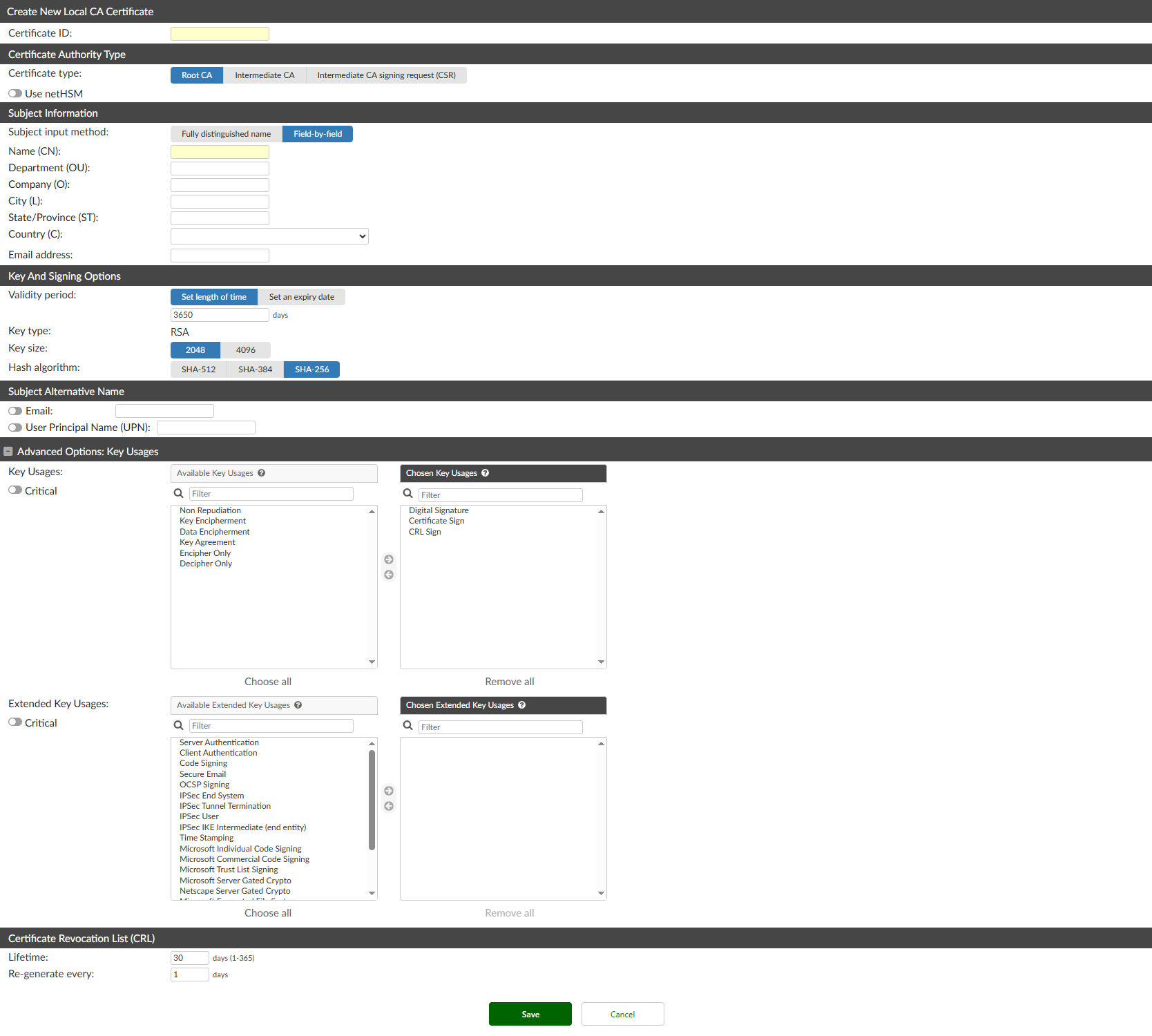 Local CAs | FortiAuthenticator 8.0.0 | Fortinet Document Library