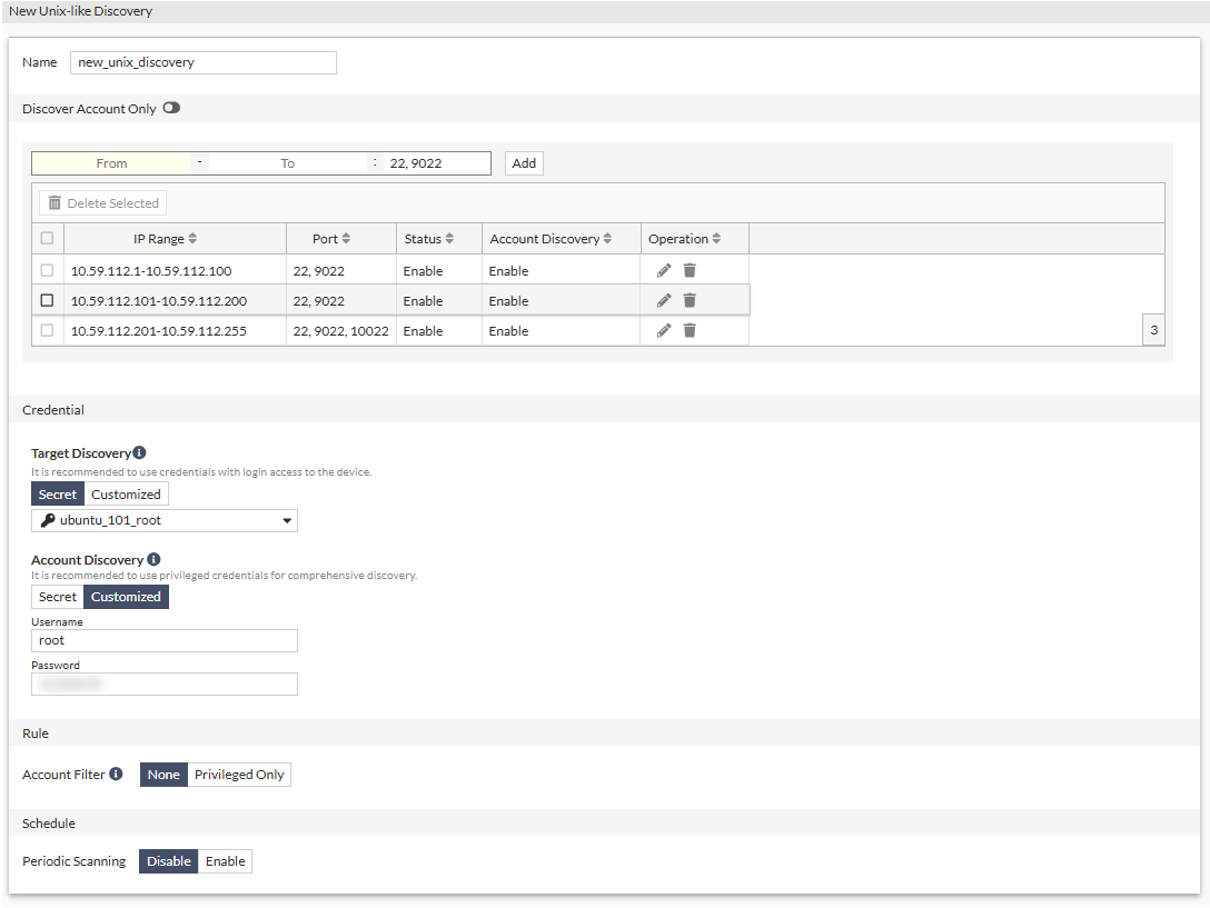 Creating discovery entry | FortiPAM 1.7.0 | Fortinet Document Library
