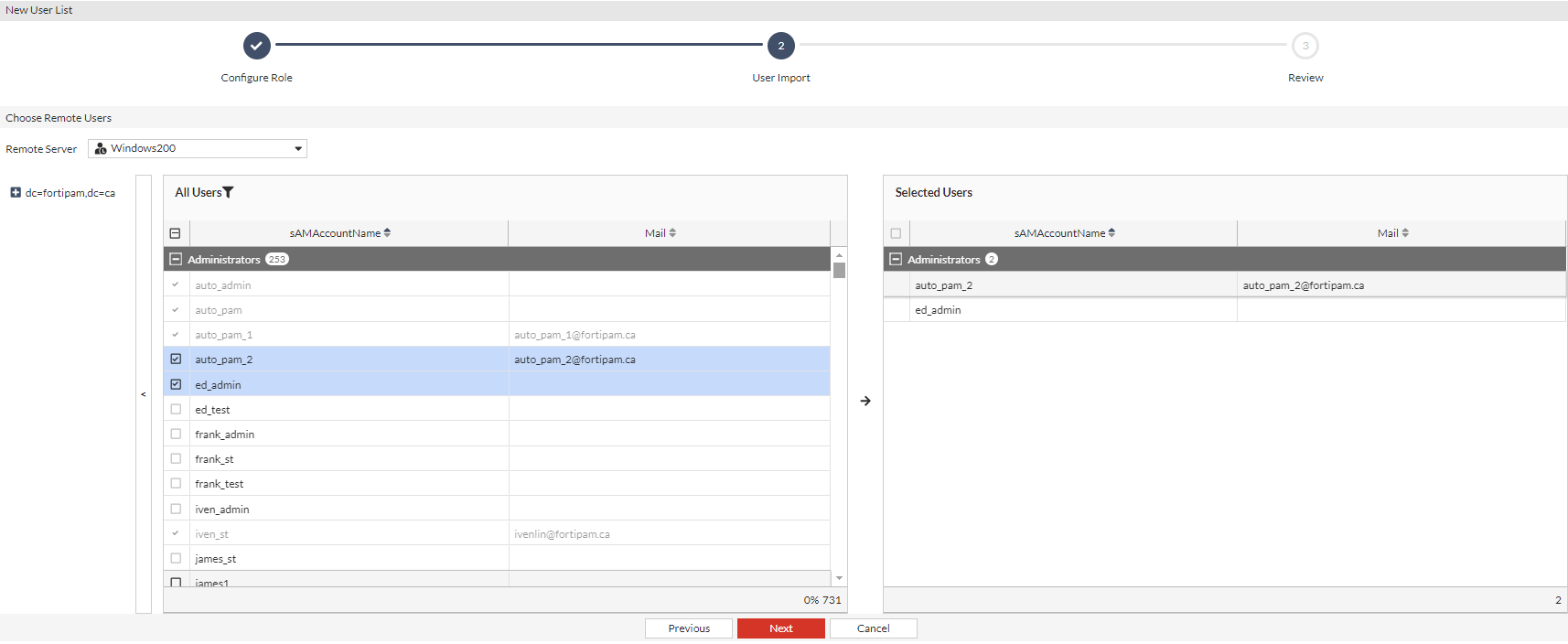 Importing LDAP users | FortiPAM 1.7.0 | Fortinet Document Library