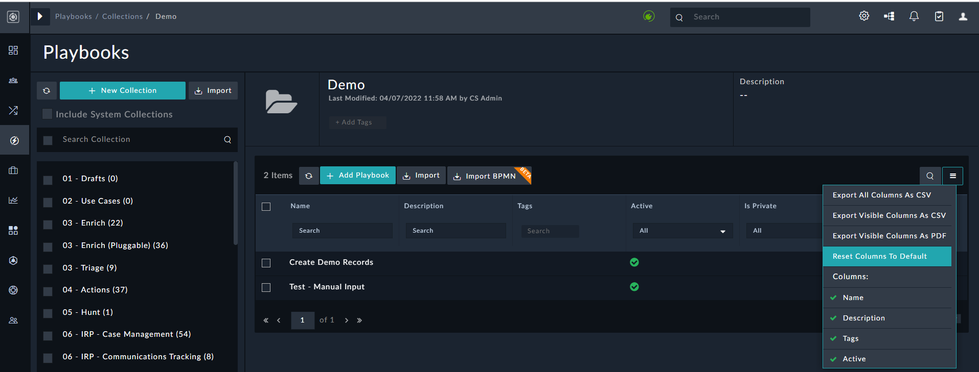 Playbook - More Options Menu