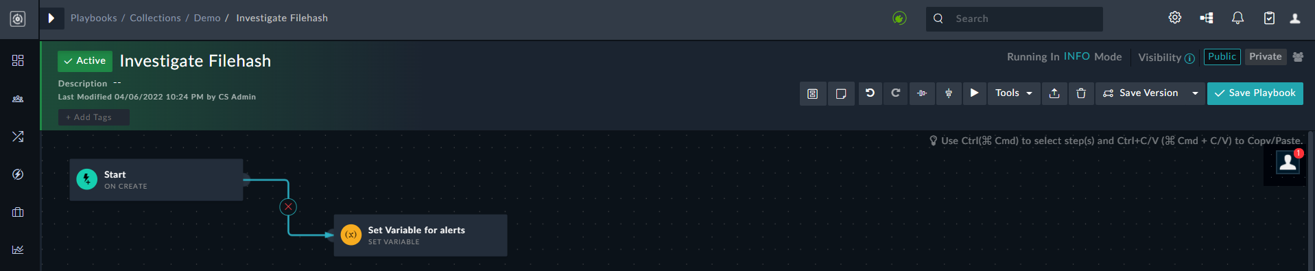 Removing connection between playbook steps