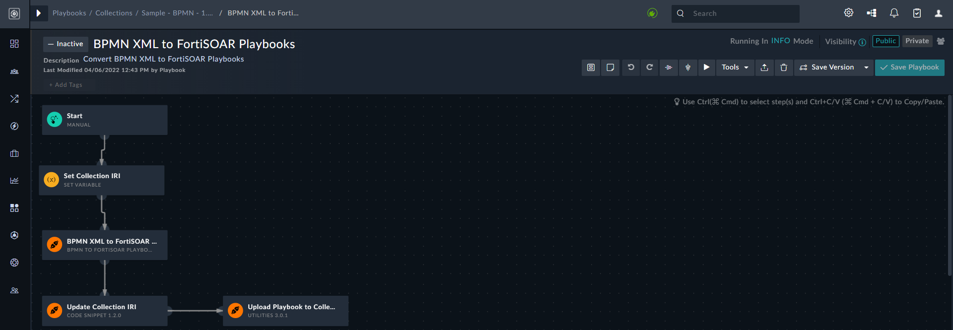 Imported BPMN workflow in Playbook Designer