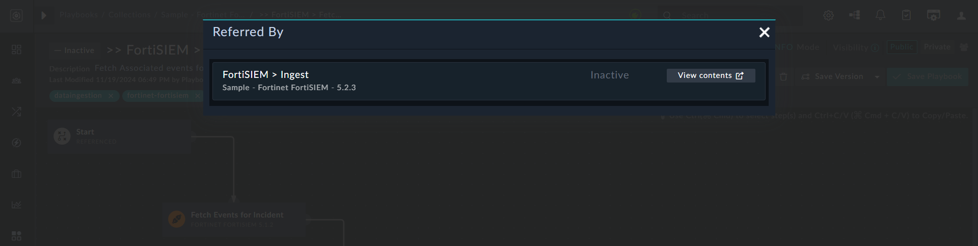 Playbooks Referencing the Current Playbook dialog