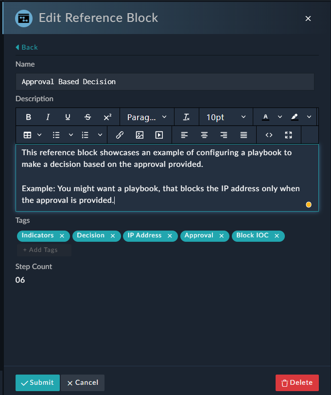 Editing an reference block and saving the block
