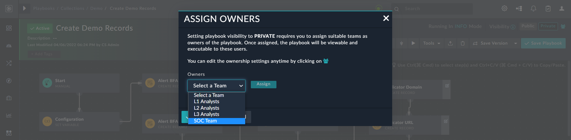 Playbook Designer - Ownership Dialog